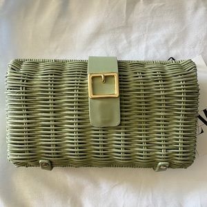 NEW ZARA Woven Rattan Crossbody/Clutch Green